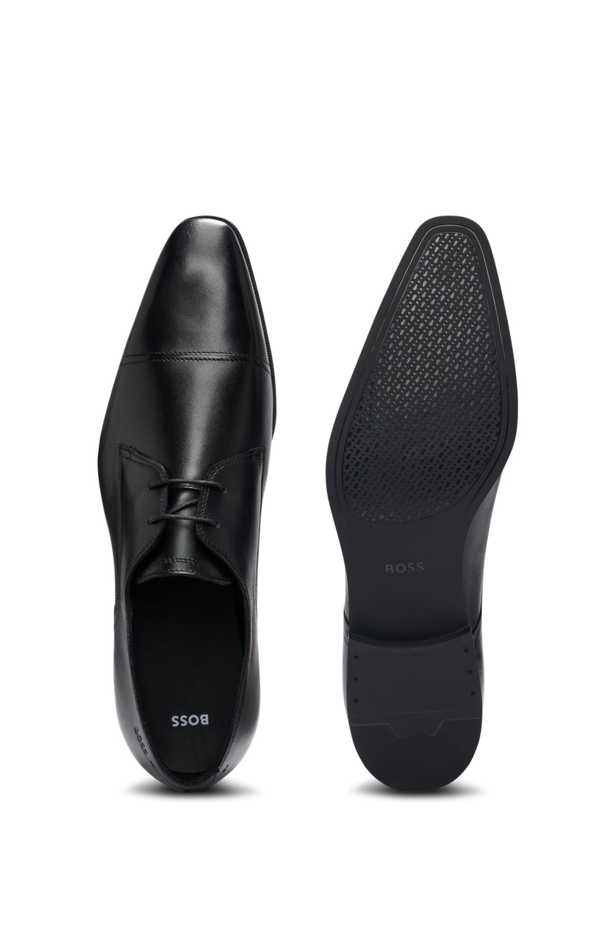 Leather lace-up Derby shoes with embossed logo, Black