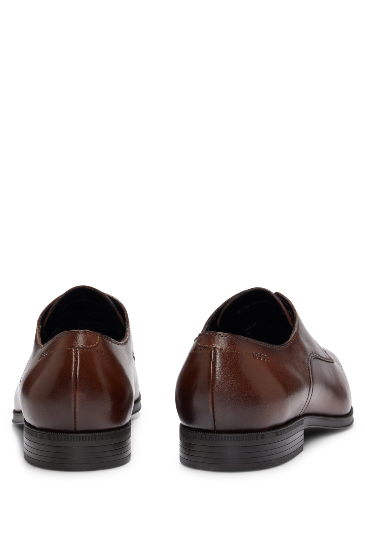 Leather lace-up Derby shoes with embossed logo, Brown
