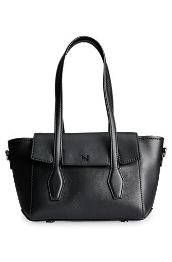 NAOMI x BOSS Tote Bag aus Leder mit Logo-Details, Schwarz