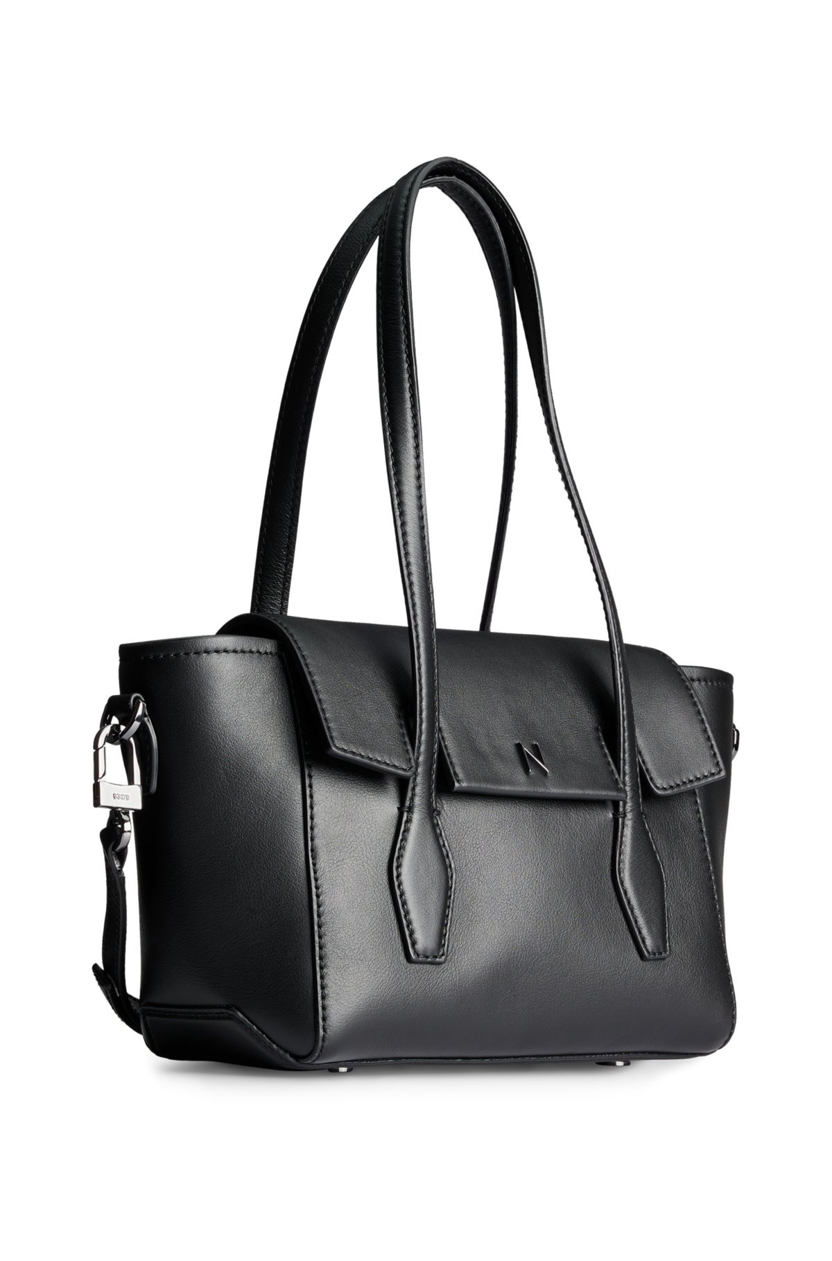 NAOMI x BOSS leather tote bag with branded trims, Black