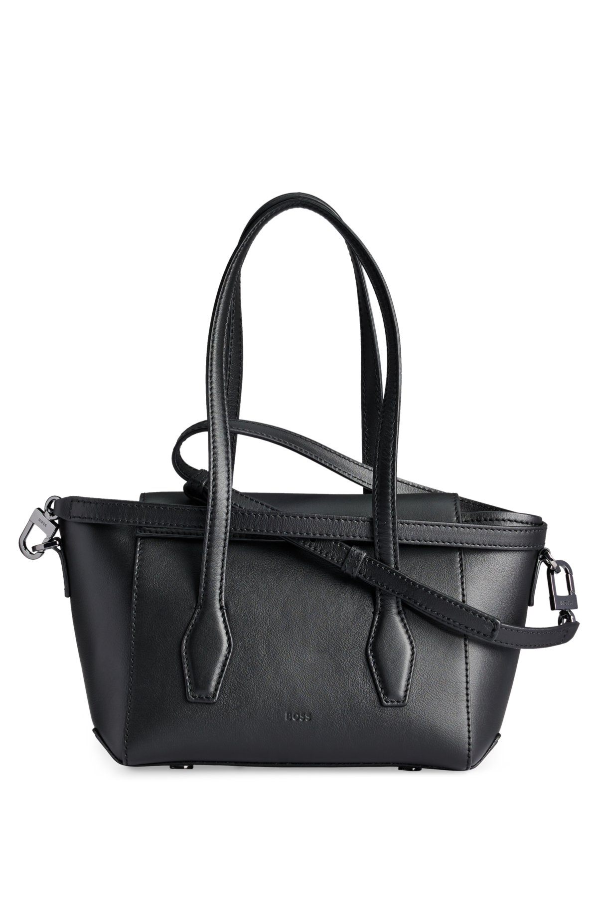 NAOMI x BOSS leather tote bag with branded trims, Black