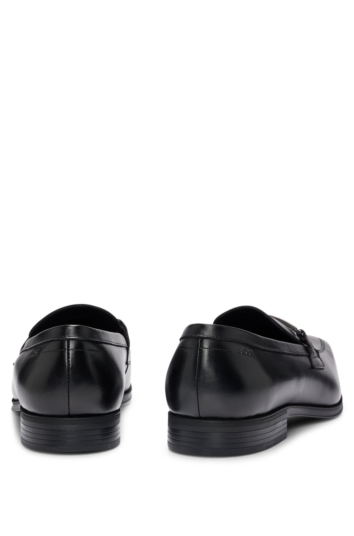 Leather slip-on loafers with branded hardware, Black