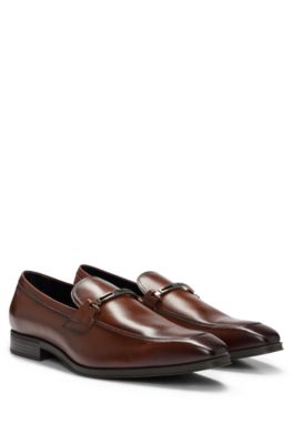 BOSS - Leather slip-on loafers with branded hardware