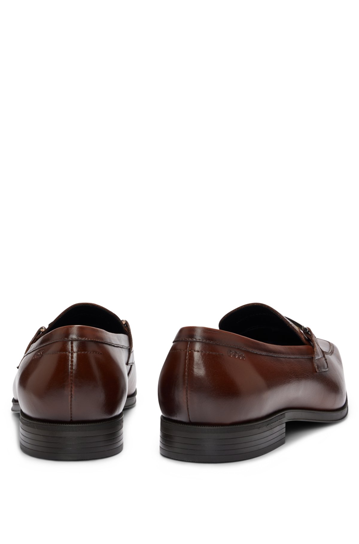 Leather slip-on loafers with branded hardware, Brown