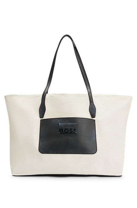 NAOMI x BOSS leather-trimmed shopper bag with detachable pouch, Natural