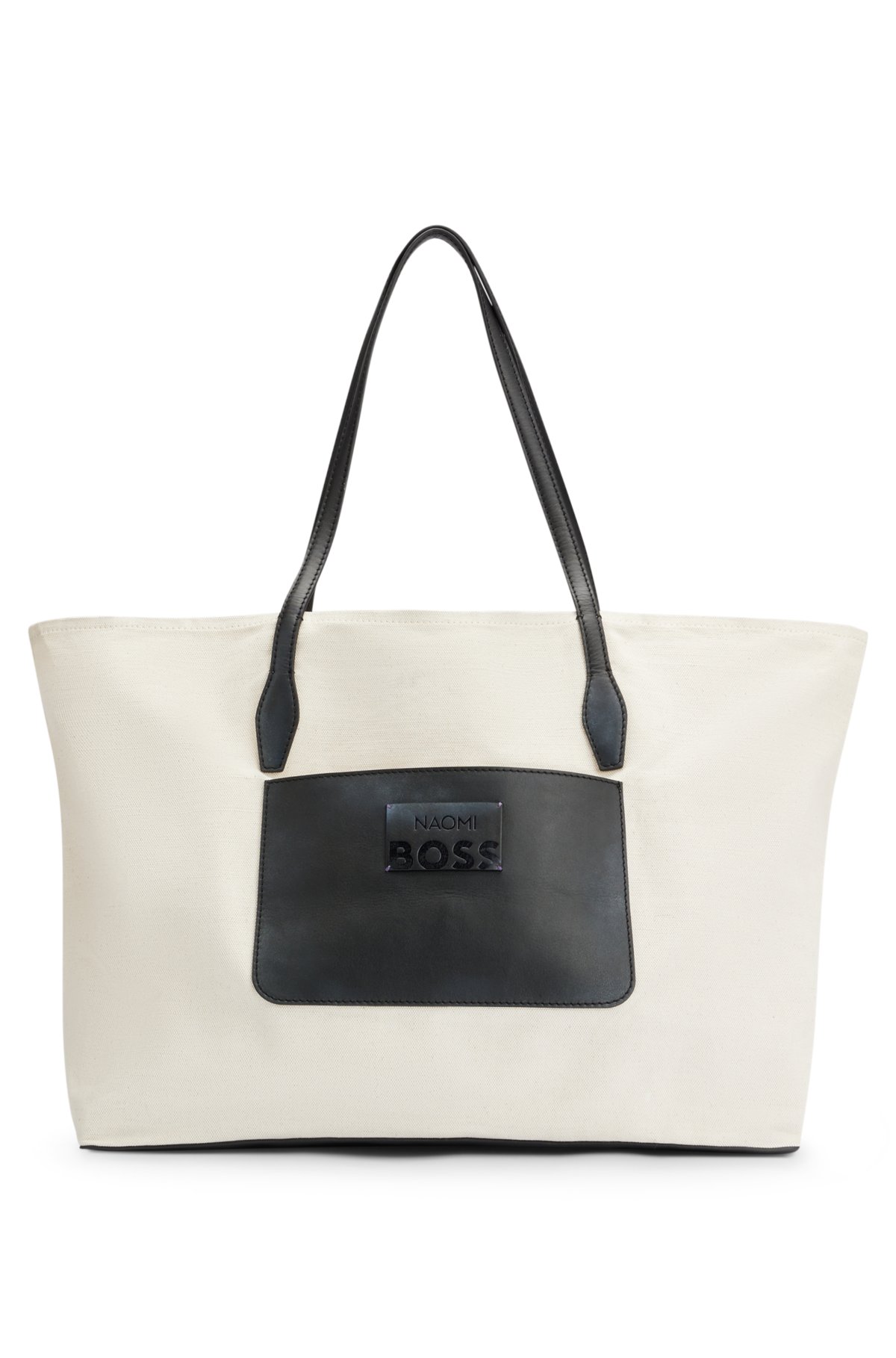 NAOMI x BOSS leather-trimmed shopper bag with detachable pouch, Natural