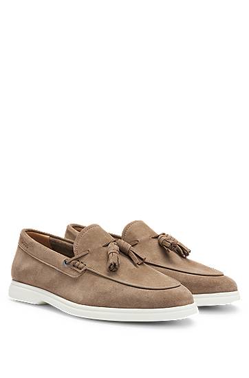 Suede slip-on loafers with tassel trim, Hugo boss