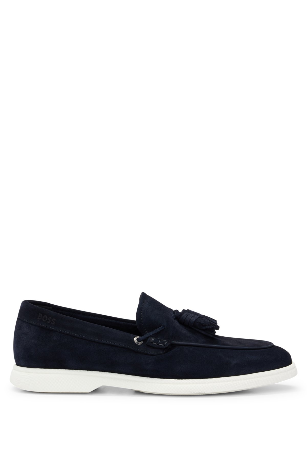 Suede slip-on loafers with tassel trim, Dark Blue
