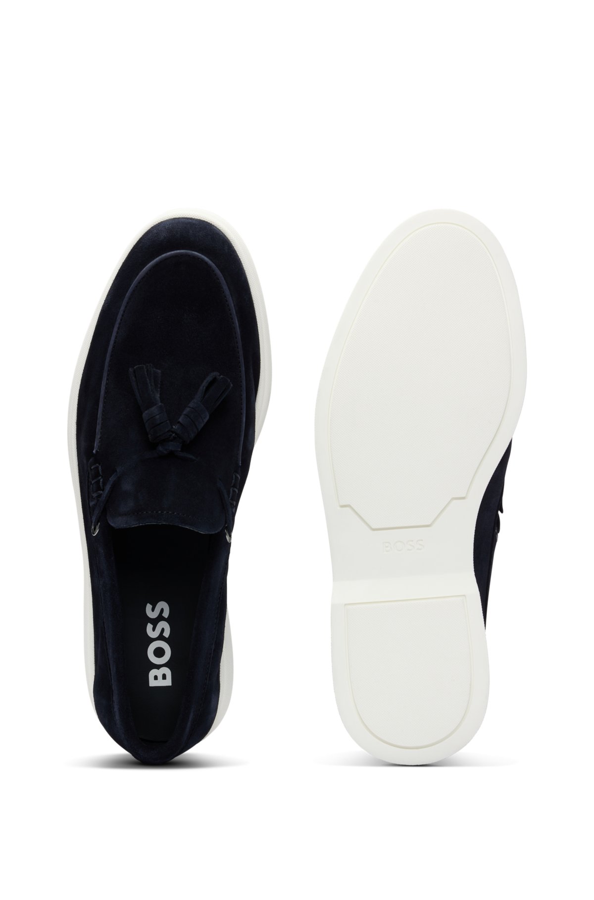 Suede slip-on loafers with tassel trim, Dark Blue
