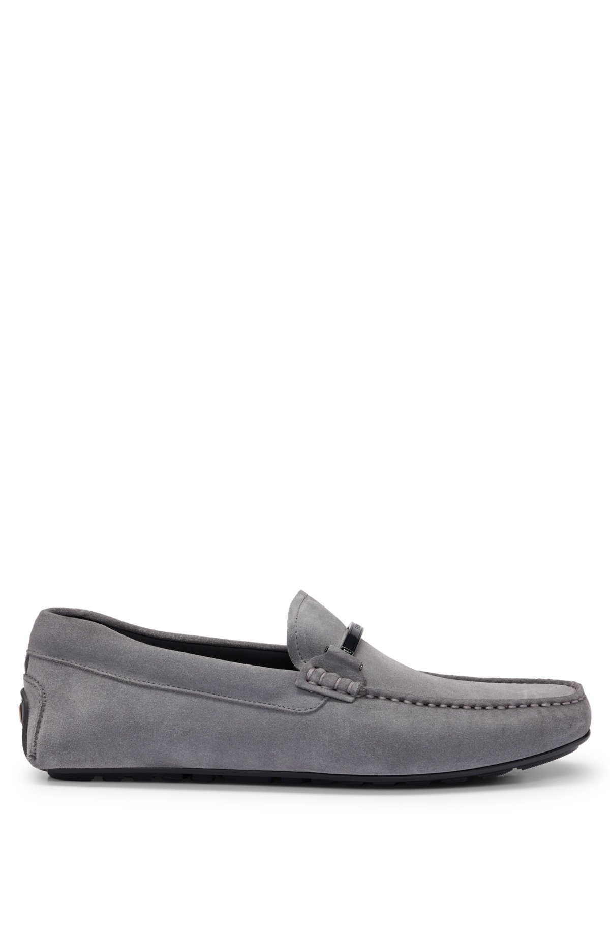 Suede moccasins with branded hardware and full lining, Grey
