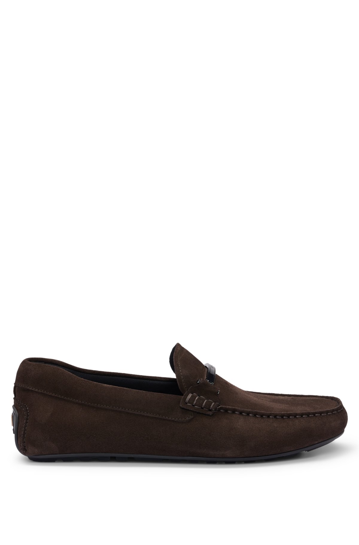 Suede moccasins with branded hardware and full lining, Dark Brown