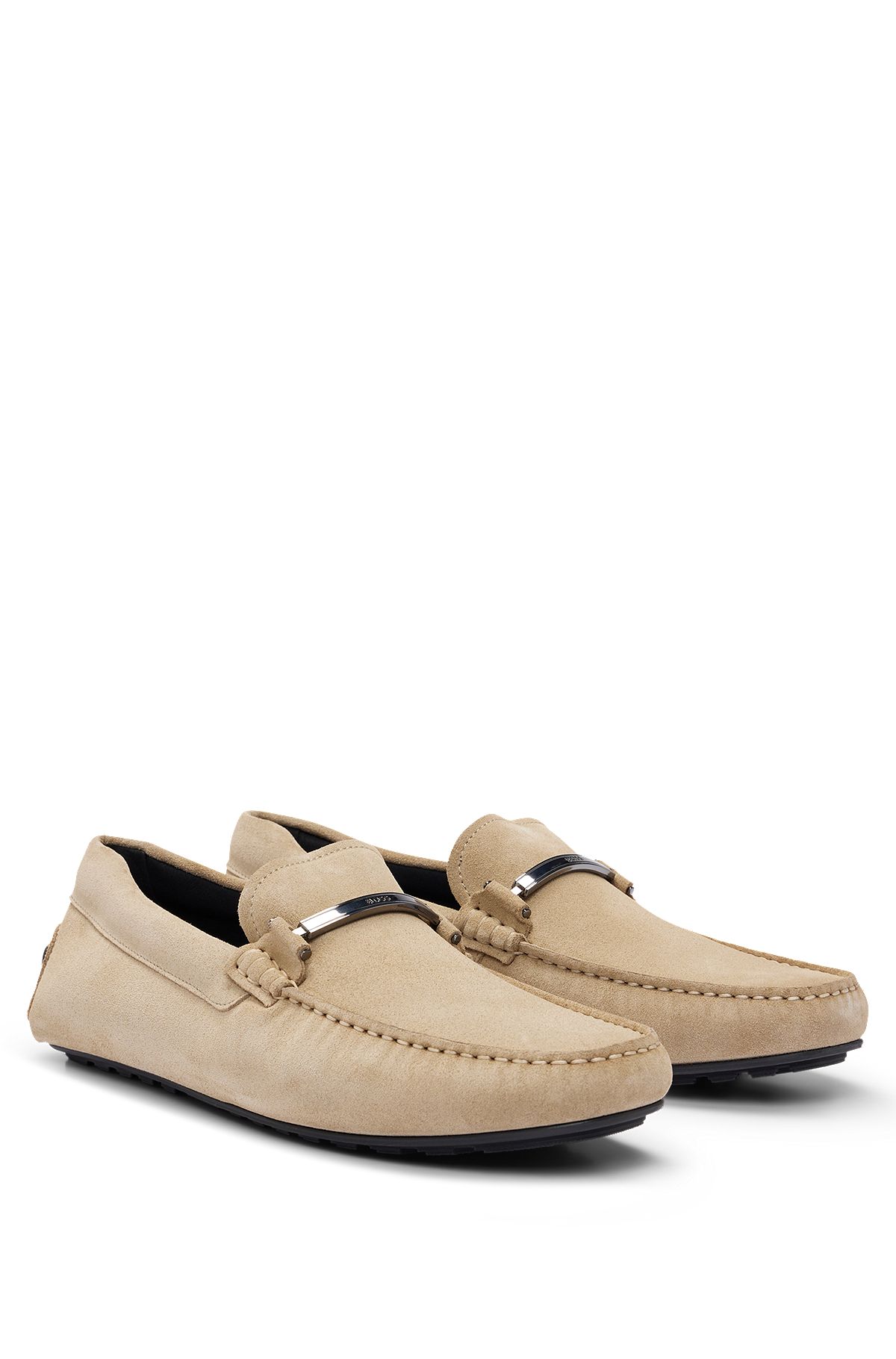Suede moccasins with branded hardware and full lining, Khaki