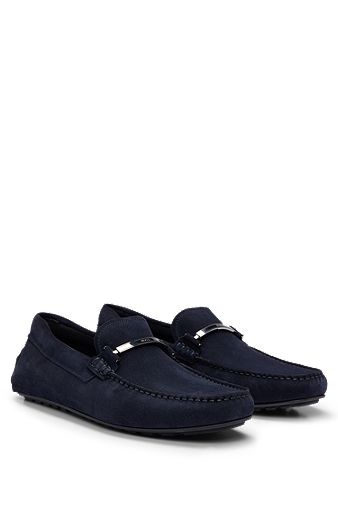 Suede moccasins with branded hardware and full lining, Dark Blue