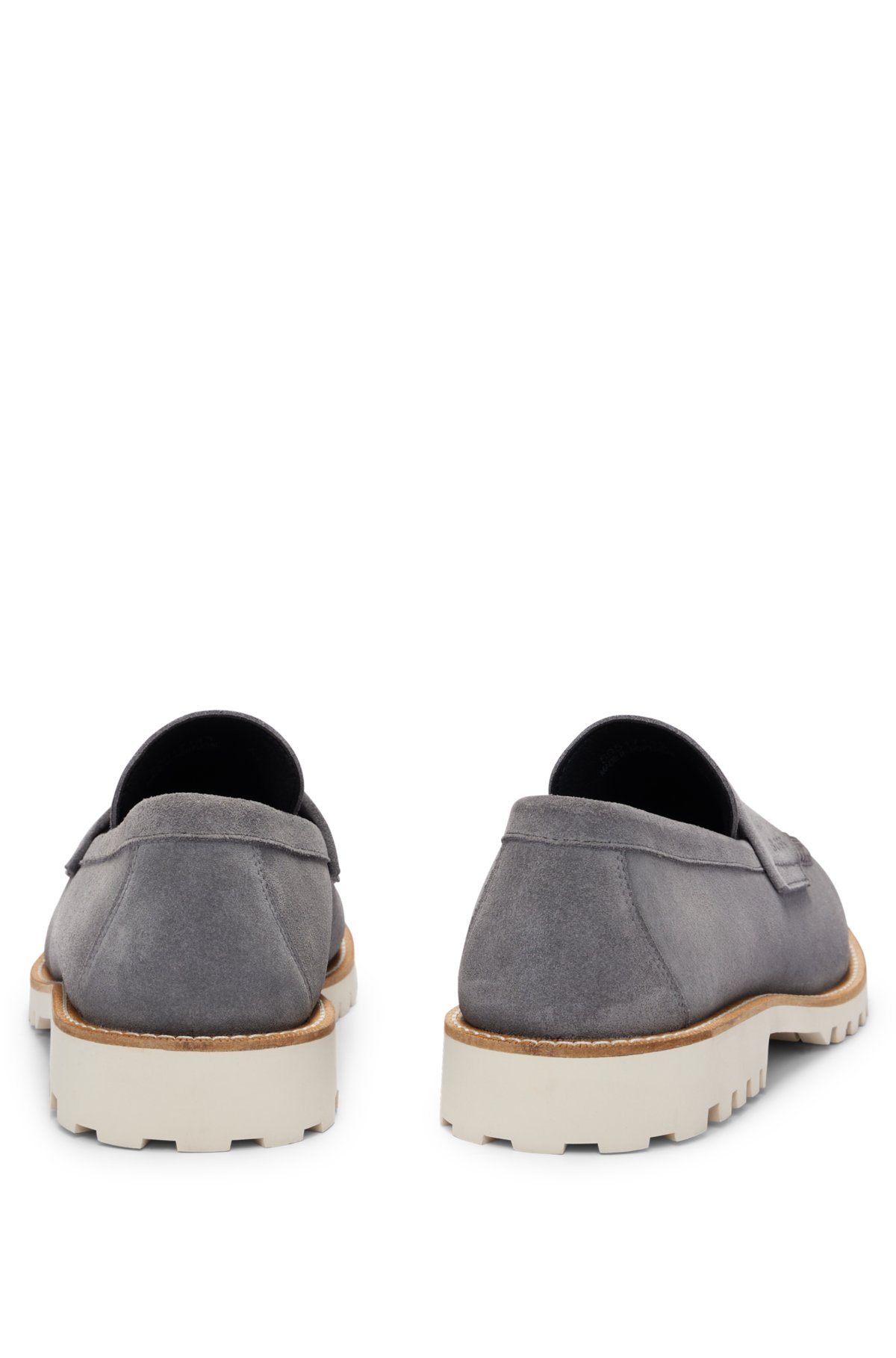 Suede slip-on loafers with embossed penny trim, Grey