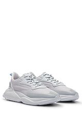 Mixed-material trainers with silver-tone trims, Light Grey