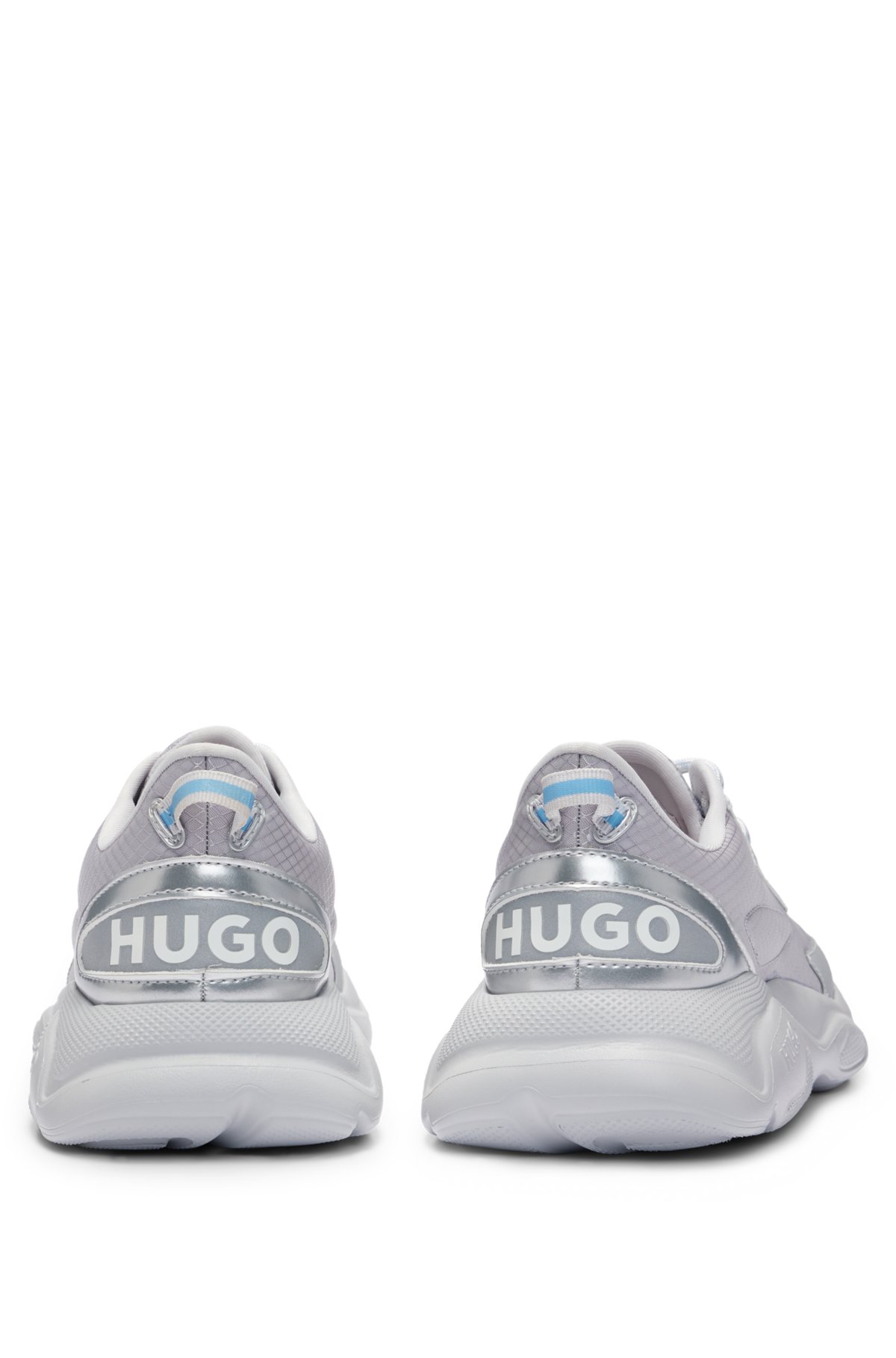 Mixed-material trainers with silver-tone trims, Light Grey