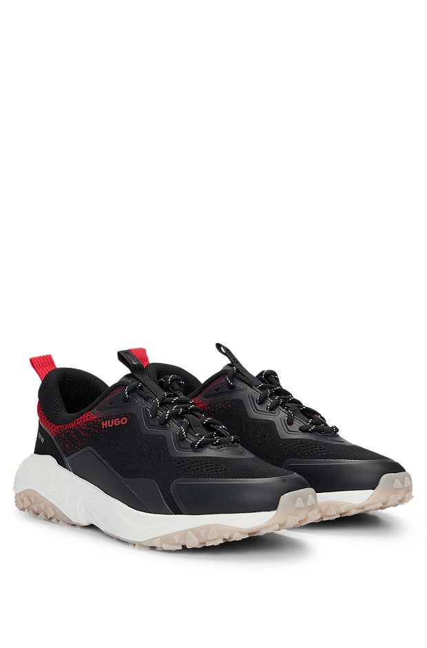 Mixed-material lace-up trainers with degradé pattern, Black