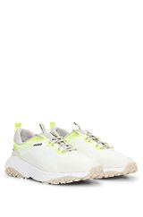Mixed-material lace-up trainers with degradé pattern, White