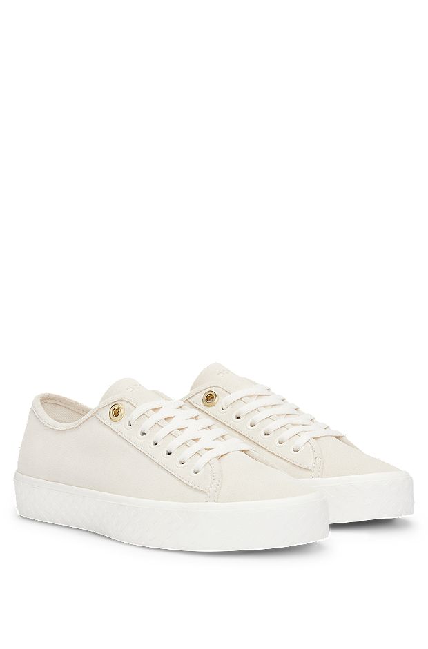 Suede lace-up trainers with branded eyelets, White