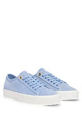 Suede lace-up trainers with branded eyelets, Light Blue