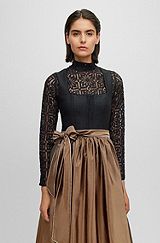 BOSS x Kinga Mathe slim-fit blouse in floral lace, Black