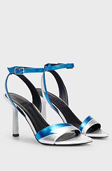 Leather sandals with two-tone effect and 9cm heel, Silver