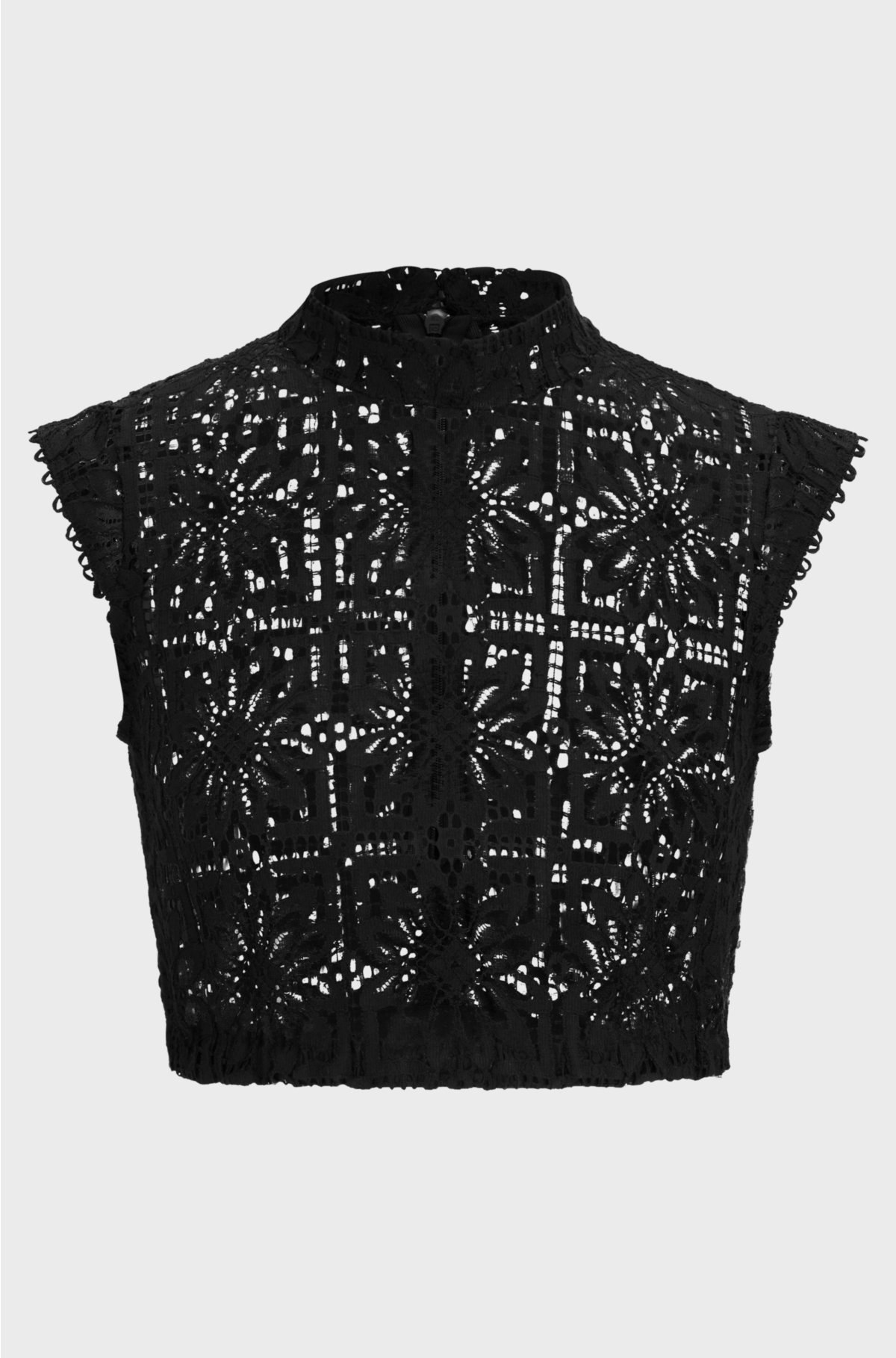 BOSS x Kinga Mathe cropped blouse in floral lace, Black