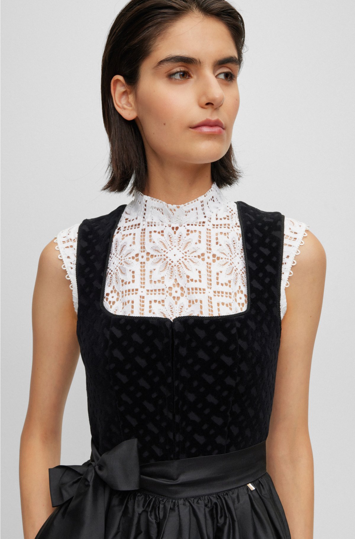 BOSS x Kinga Mathe cropped blouse in floral lace, White