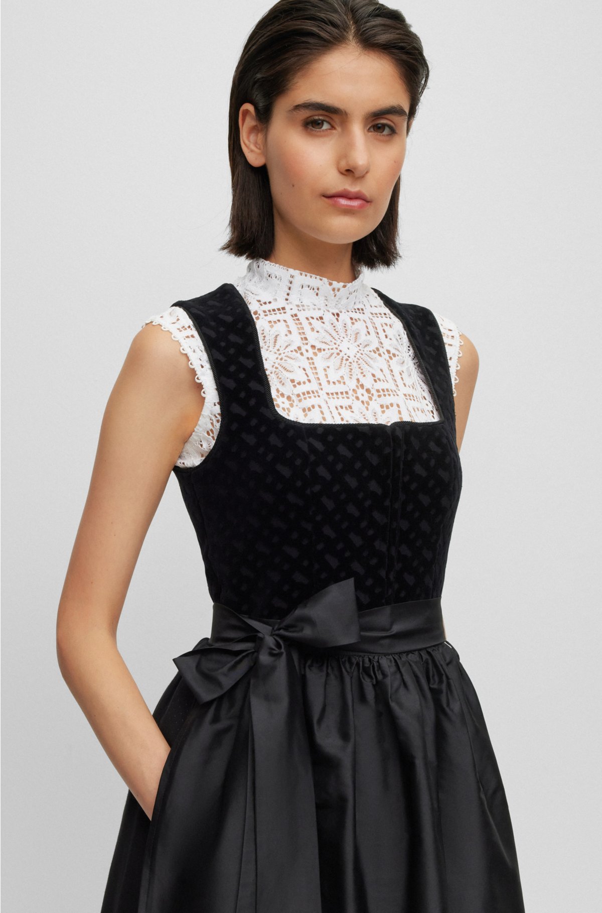 BOSS x Kinga Mathe cropped blouse in floral lace, White