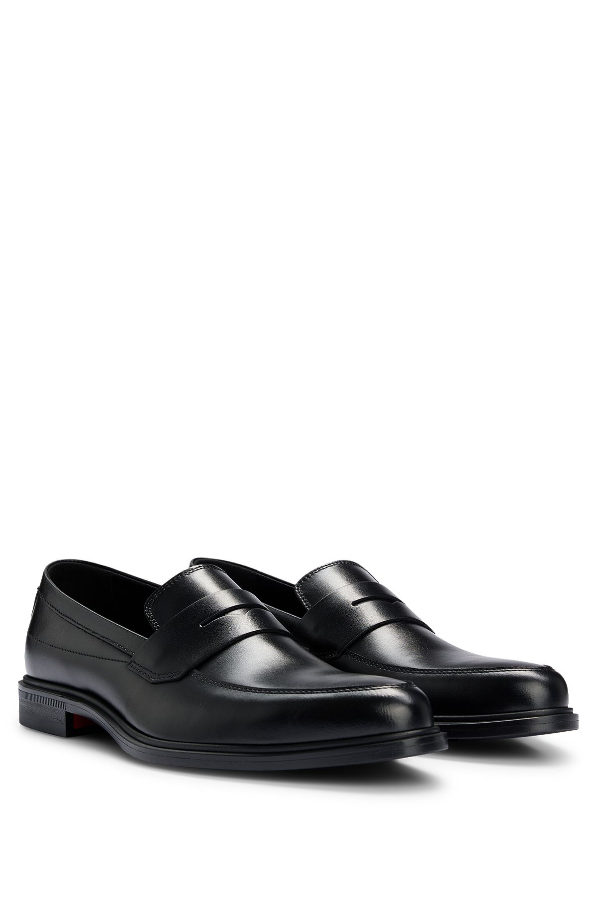 Leather loafers with penny trim and rubber sole, Black