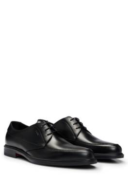 Hugo Boss Leather Derby Lace-up Shoes With Embossed Branding In Black