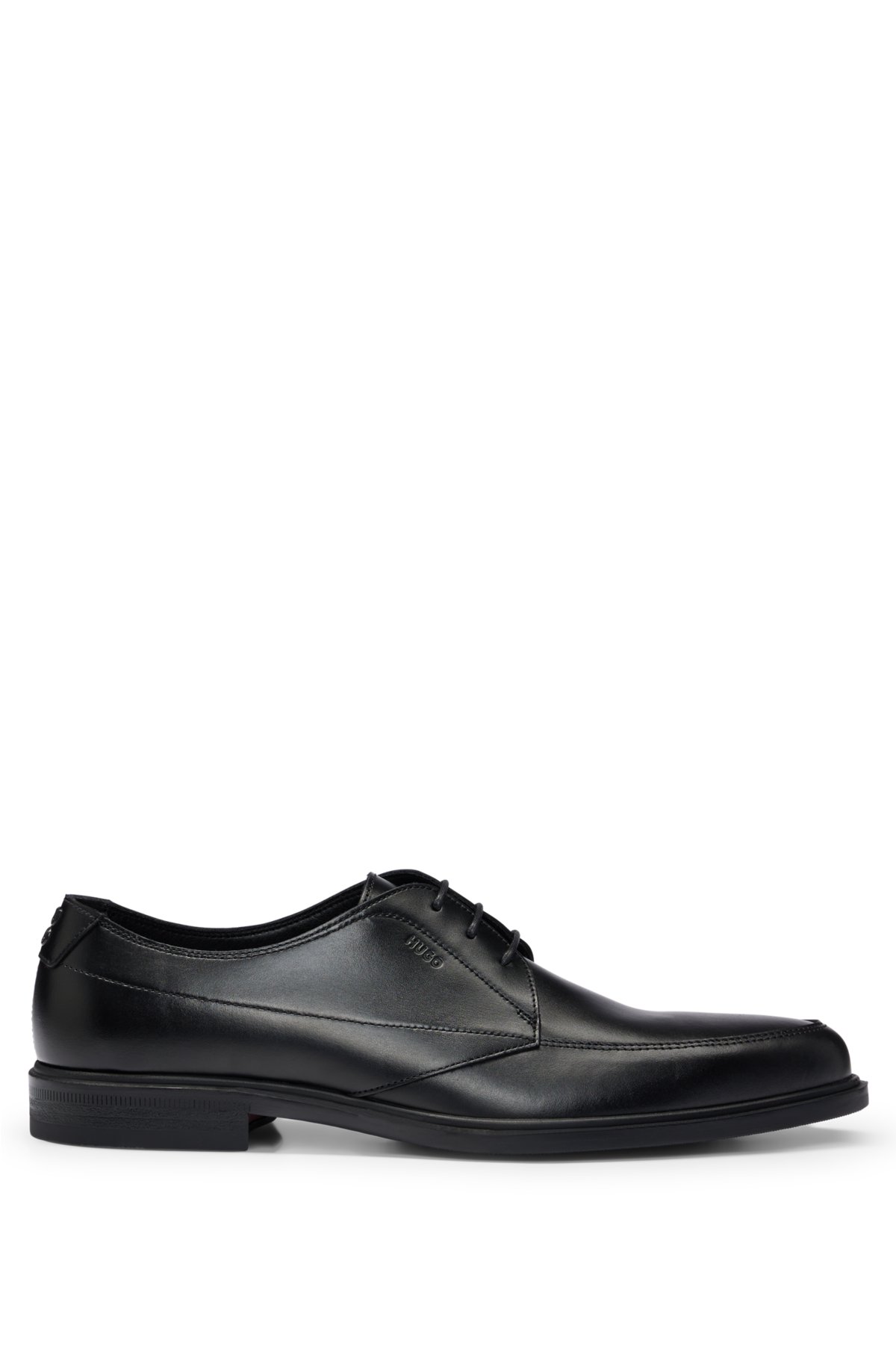 Leather Derby lace-up shoes with embossed branding, Black