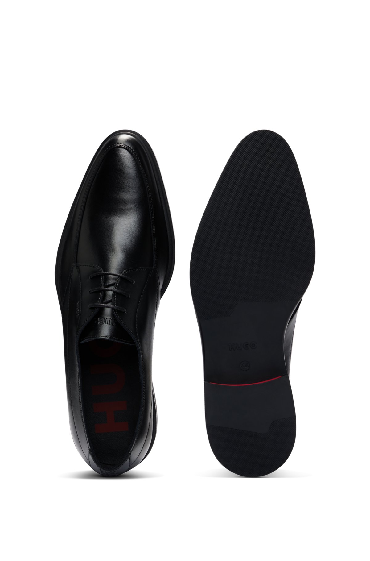 Leather Derby lace-up shoes with embossed branding, Black