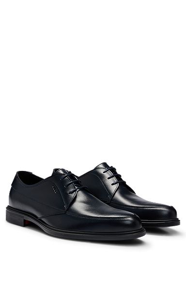 Leather Derby lace-up shoes with embossed branding, Dark Blue