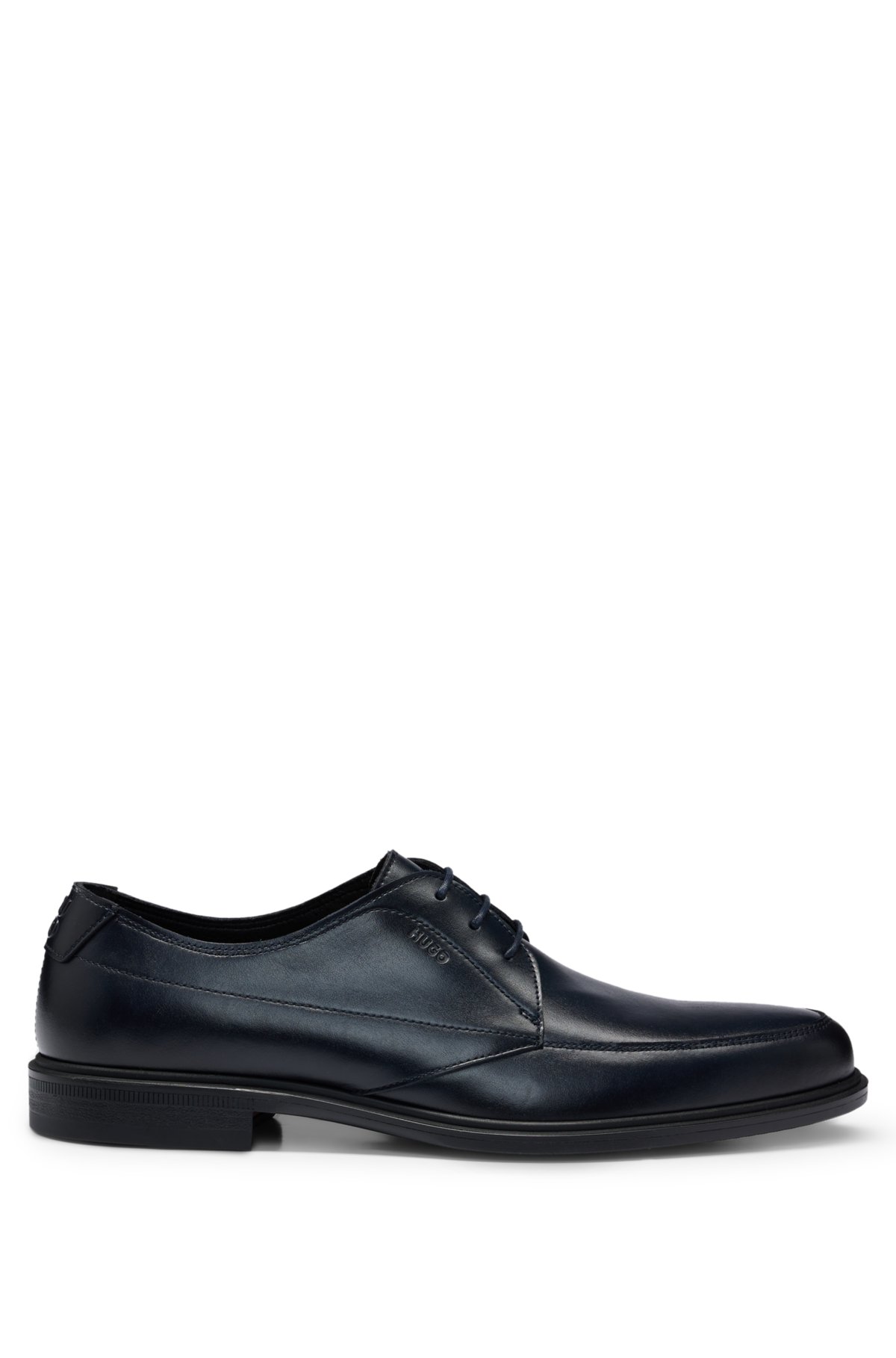 Leather Derby lace-up shoes with embossed branding, Dark Blue