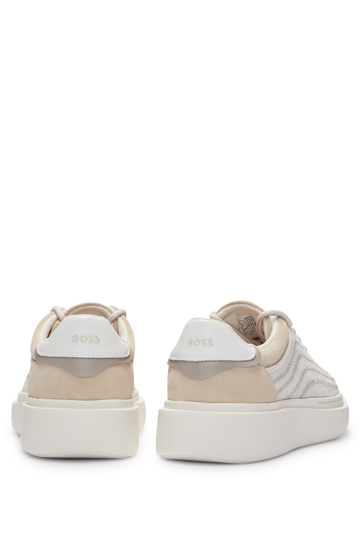 Lace-up trainers with zig-zag mesh and suede , Natural