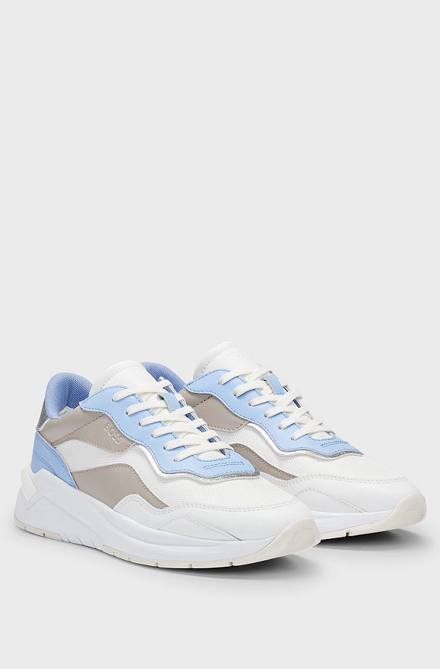 Mixed-material trainers with colour-blocking, Light Blue