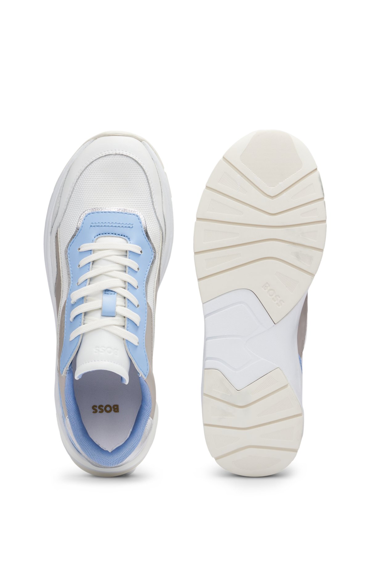 Mixed-material trainers with colour-blocking, Light Blue