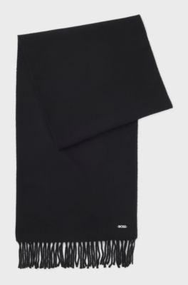 Wool woven scarf with logo rivet, Black