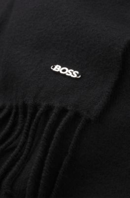 Wool woven scarf with logo rivet, Black