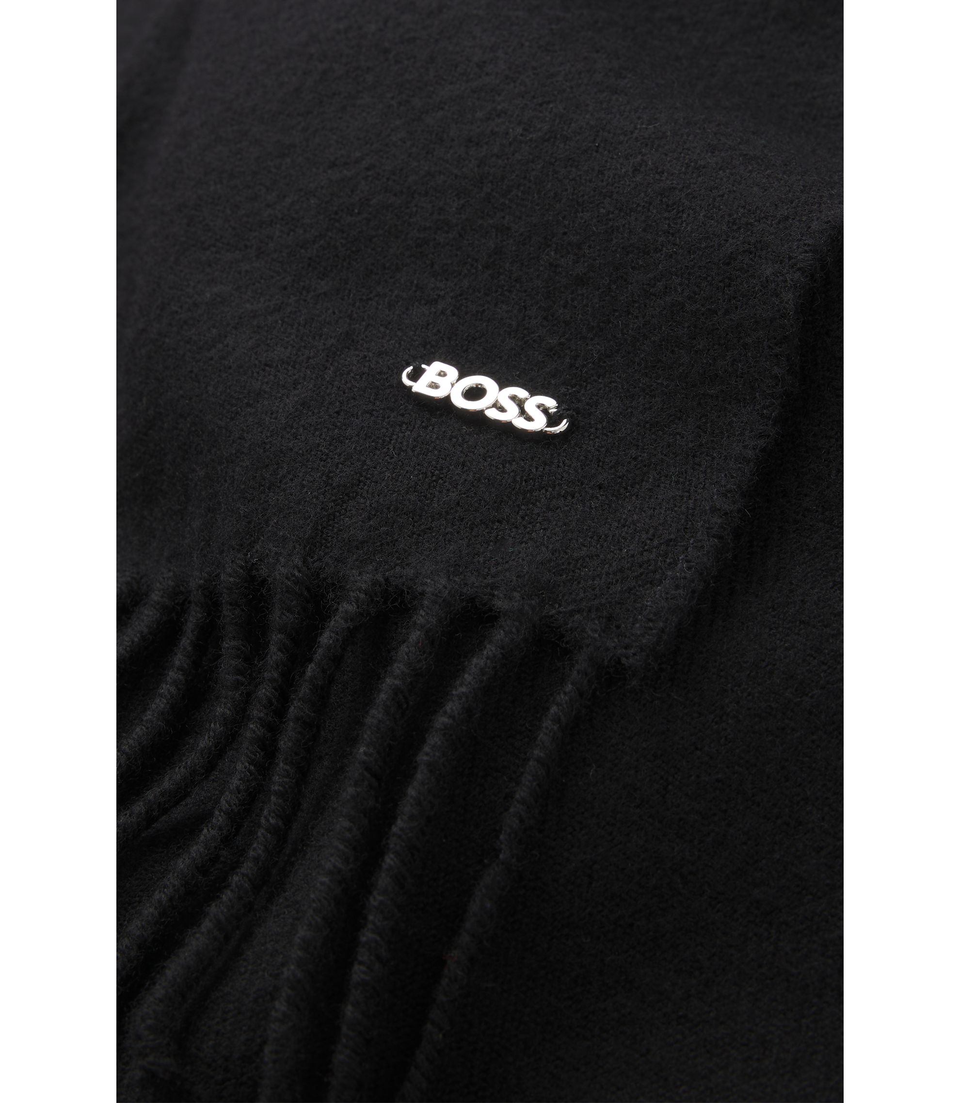 BOSS - ウール マフラー ロゴリベット - ブラック