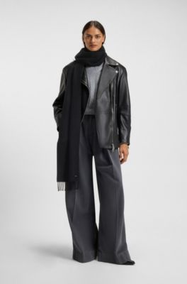 Wool woven scarf with logo rivet, Black
