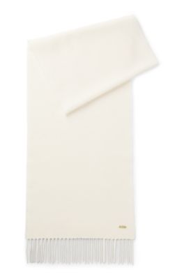 Wool woven scarf with logo rivet, Natural