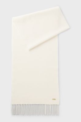Wool woven scarf with logo rivet, Natural
