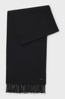 Italian-made scarf in wool with logo patch, Black