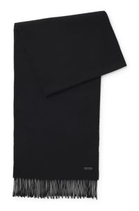 Schal aus Wolle mit Logo-Label und gedrehten Fransen, Schwarz