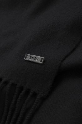 Italian-made scarf in wool with logo patch, Black
