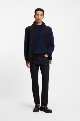 Italian-made wool scarf with logo patch, Black