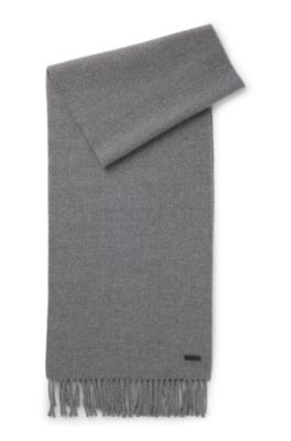 Italian-made scarf in wool with logo patch, Dark Grey