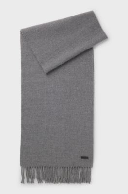 Italian-made scarf in wool with logo patch, Dark Grey